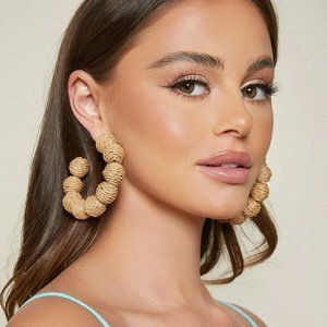 Round beige Ball Decor Hoop Earrings